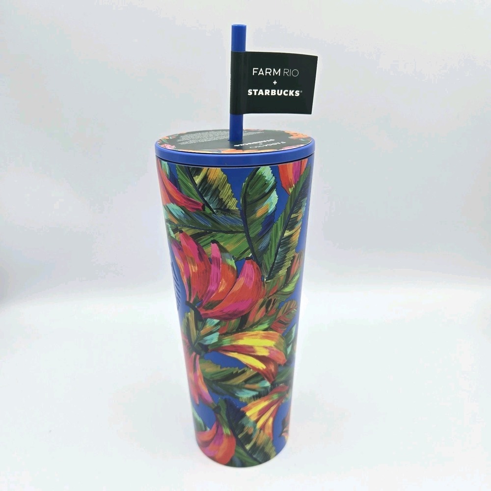 New Farm Rio + Starbucks Blue Banana Vibrant Stainless Cold Cup Tumbler 24 oz